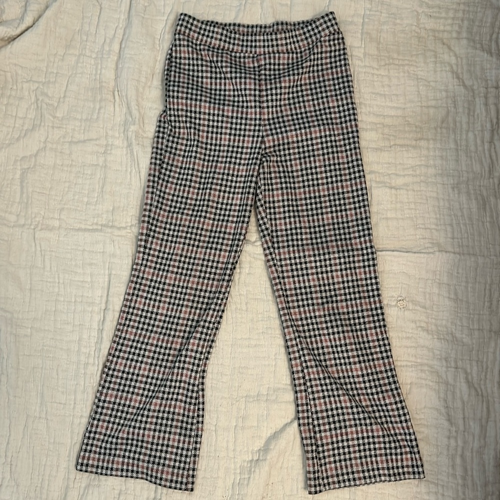 H&M Houndstooth Pink pull on kick flare pants